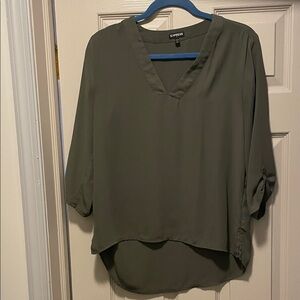 Express Women's Dark Olive V-Neck Blouse